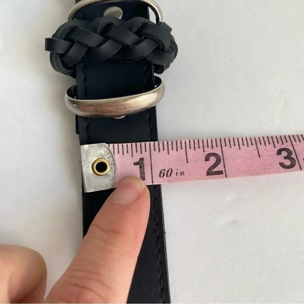 Black Faux Leather Belt Silver Tone‎ Buckle Vegan Friendly Womens Medium